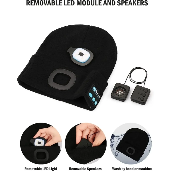 BLUETOOTH RECHARGEABLE LED HAT - 27639 MUSIC HAT - BLACK