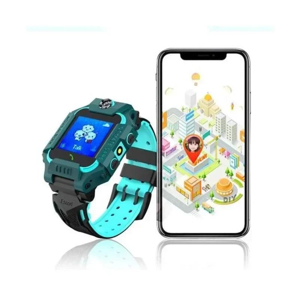 Παιδικό Smartwatch με GPS και Καουτσούκ/Πλαστικό Λουράκι Πράσινο Q19