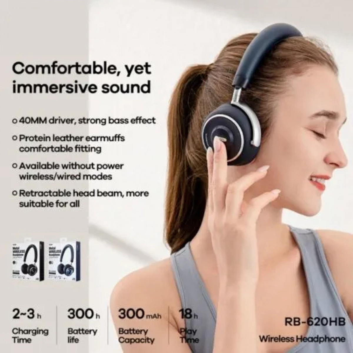Remax RB-620HB Ασύρματα Bluetooth On Ear Ακουστικά με 18 ώρες Λειτουργίας Μπλε