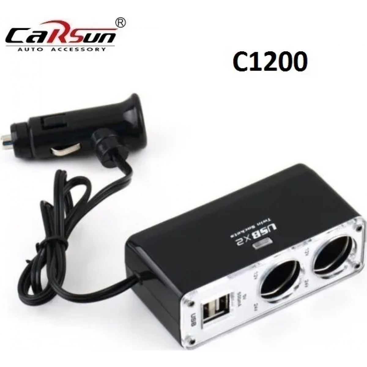 Φορτιστής Αυτοκινήτου C1200 με Θύρες: 2xUSB 2xΑναπτήρα - Image 3
