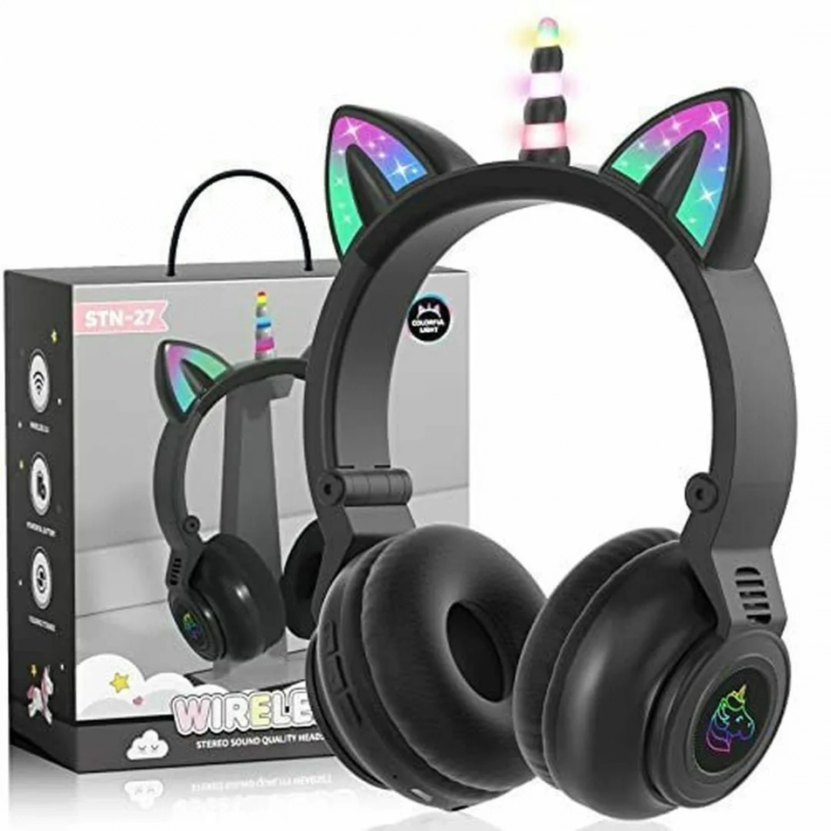Unicorn STN-27Ασύρματα Bluetooth Over Ear Ακουστικά Μαύρα