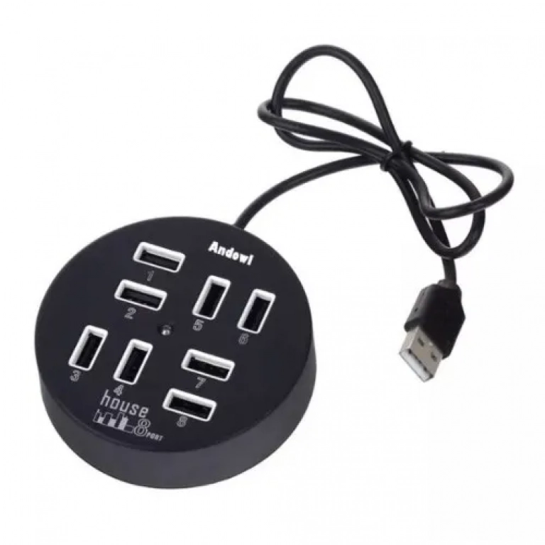 Andowl USB 2.0 HI-SPEED Hub 8 Θυρών Με Καλώδιο 60cm Q-HU800 Μαύρο