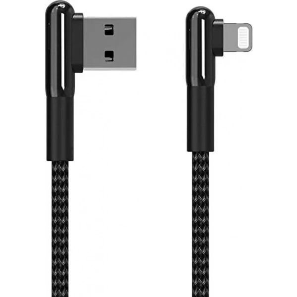 Remax Angle (90°) / Braided USB to Lightning Cable Μαύρο 1m (RC-155i)