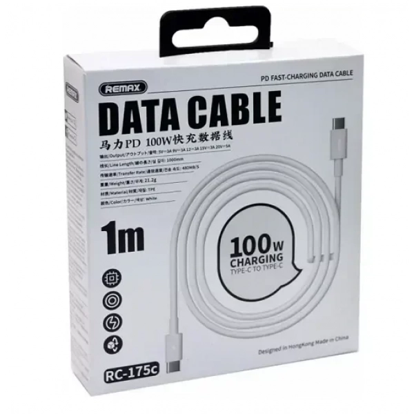 Remax RC-175c 100W USB 2.0 Cable USB-C male – USB-C male Λευκό 1m