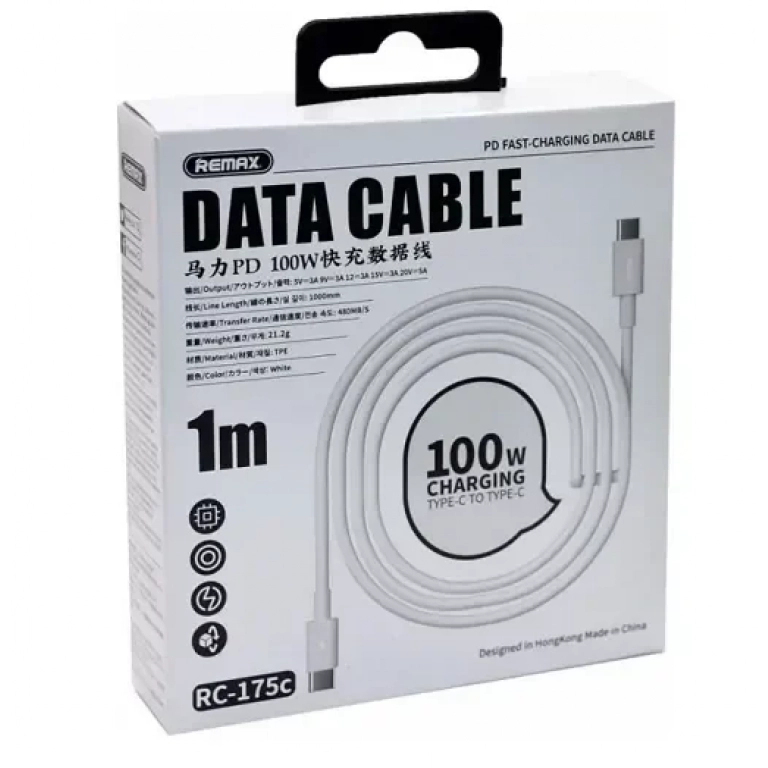 Remax RC-175c 100W USB 2.0 Cable USB-C male – USB-C male Λευκό 1m