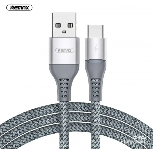 Remax RC-160a Braided / LED USB 2.0 Cable USB-C male - USB-A male Γκρι 1m