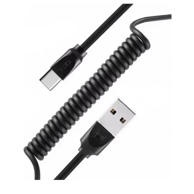 Remax Spiral USB 2.0 Cable USB-C male – USB-A male Μαύρο 1m (Radiance Pro)
