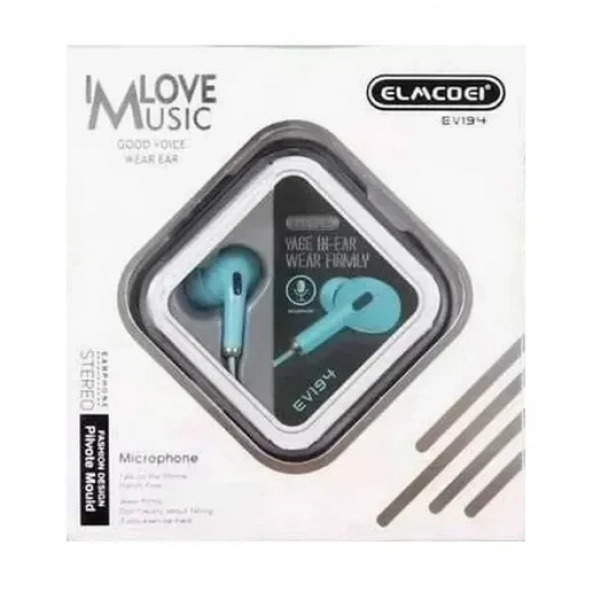 Elmcoei EV194 In-ear Handsfree με Βύσμα 3.5mm Τιρκουάζ