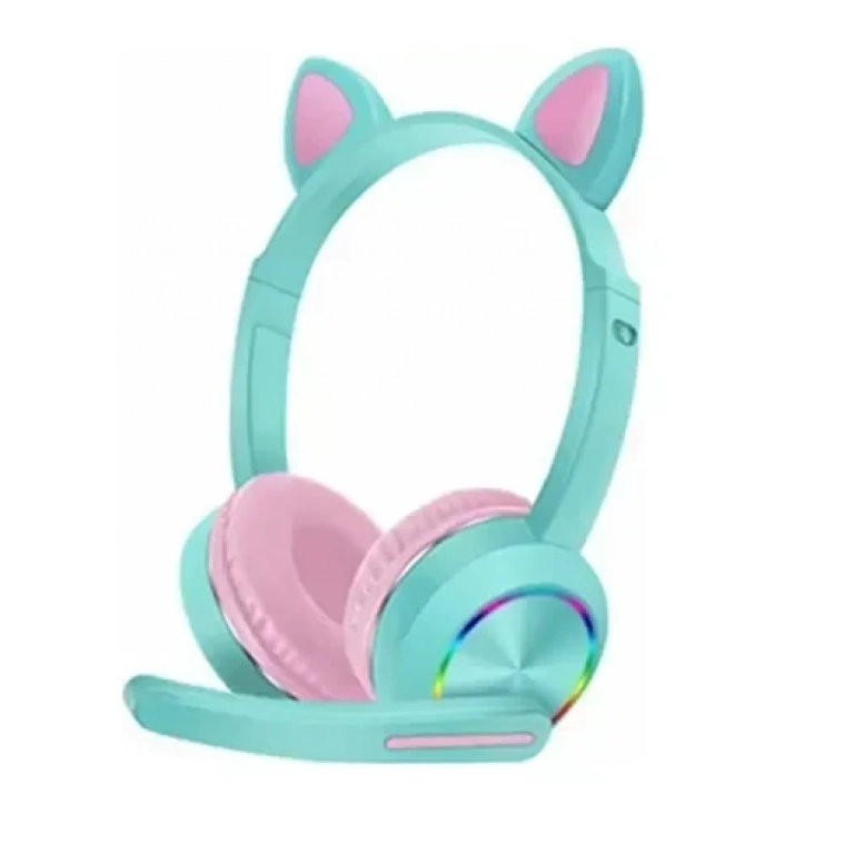 AKZ-02080 Ασύρματα/Ενσύρματα Over Ear Παιδικά Ακουστικά Ροζ / Τιρκουάζ