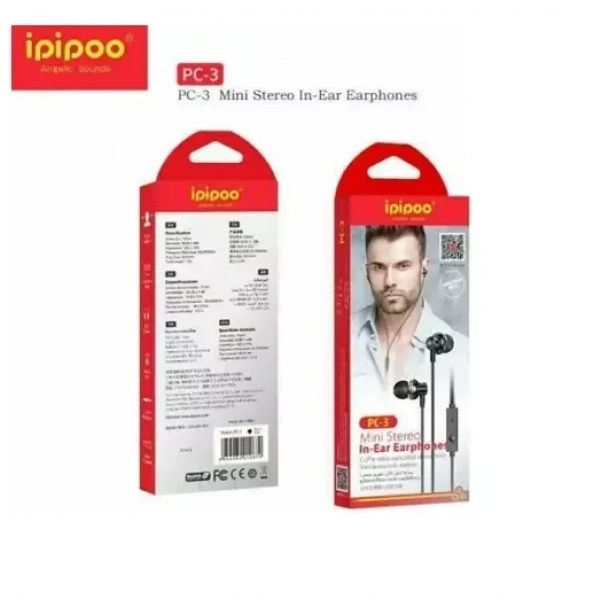 Ipipoo PC-3 In-ear Handsfree με Βύσμα 3.5mm Μαύρο
