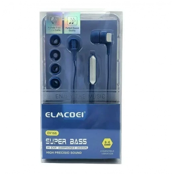 Elmcoei EV166 In-ear Handsfree με Βύσμα 3.5mm Μπλε