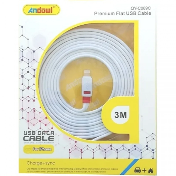 Καλώδιο φόρτισης και μεταφοράς δεδομένων USB 3m με Lightning για iPhone Andowl QY-C069C