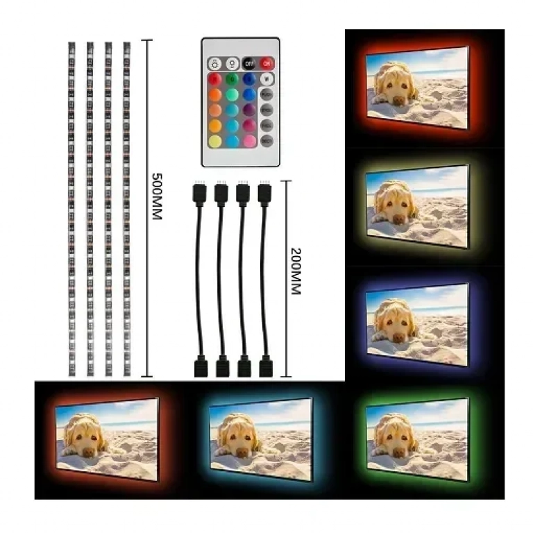Πλήρες Κιτ Κρυφού Φωτισμού RGB Με USB 4x50cm με Τηλεχειριστήριο για Τηλεοράσεις και Υπολογιστές