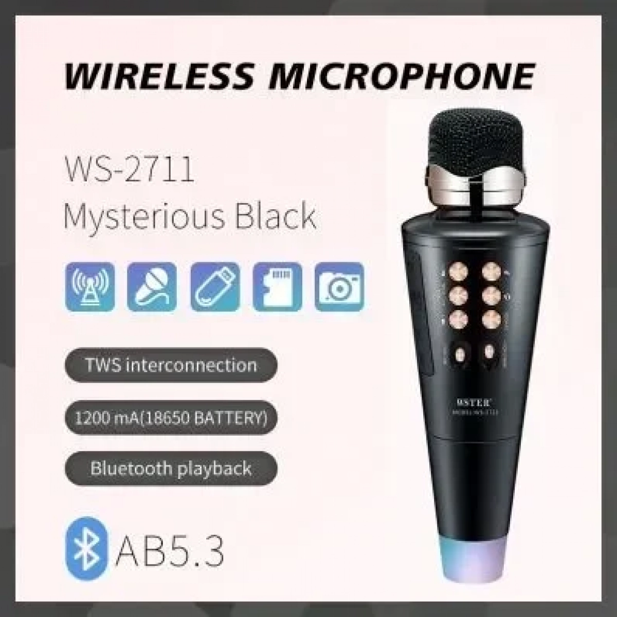 Ασύρματο Bluetooth Μικρόφωνο Ενσωματωμένο Ηχείο και Karaoke WS-2711 – Μαύρο