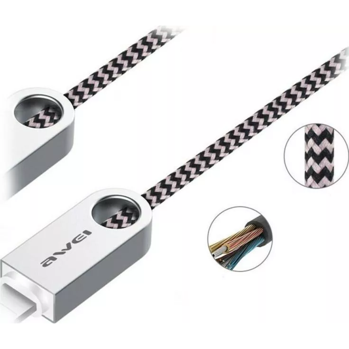Awei CL-20 Braided USB to Lightning Cable Ασημί 1m (MM040493476) - Image 4