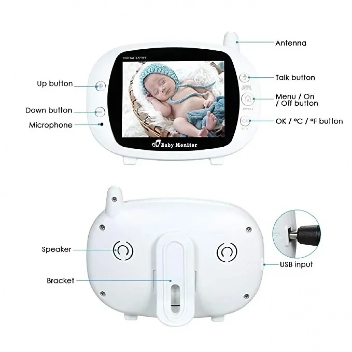 3.5 inch Wireless TFT LCD Video Baby Monitor with Night Vision K32 - OEM