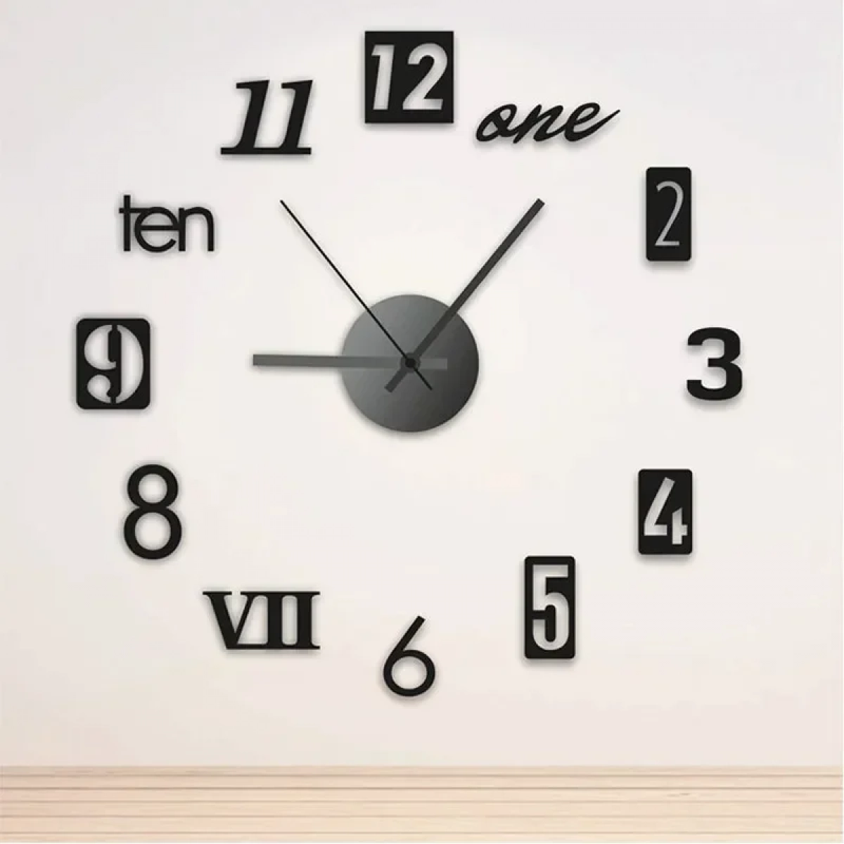 Αυτοκόλλητο Ρολόι Τοίχου Numbers And Letters DΥΙ Μαύρο 120cm Πλαστικό 52306665