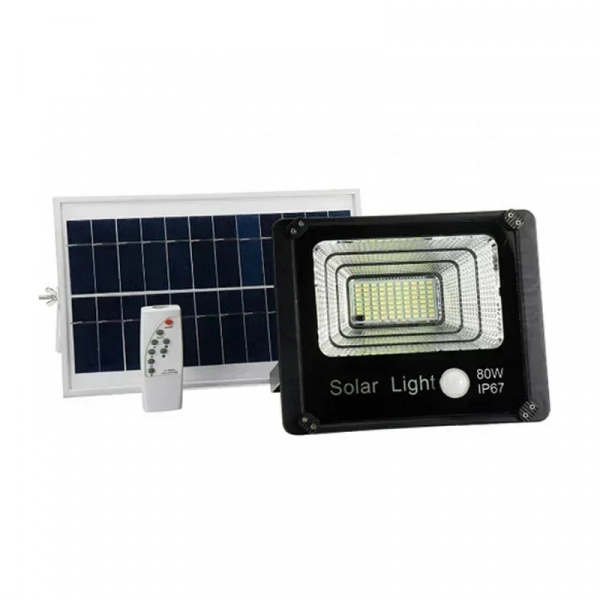 Στεγανός Ηλιακός Προβολέας LED 80W Ψυχρό Λευκό με Αισθητήρα Κίνησης, Φωτοκύτταρο και Τηλεχειριστήριο IP67 JD-80W W719
