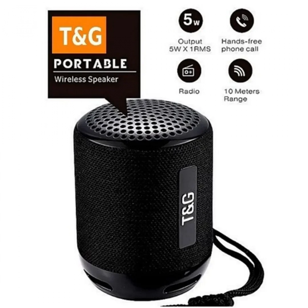 T&G TG-129 Ηχείο Bluetooth 5W με Ραδιόφωνο και 3 ώρες Λειτουργίας Black