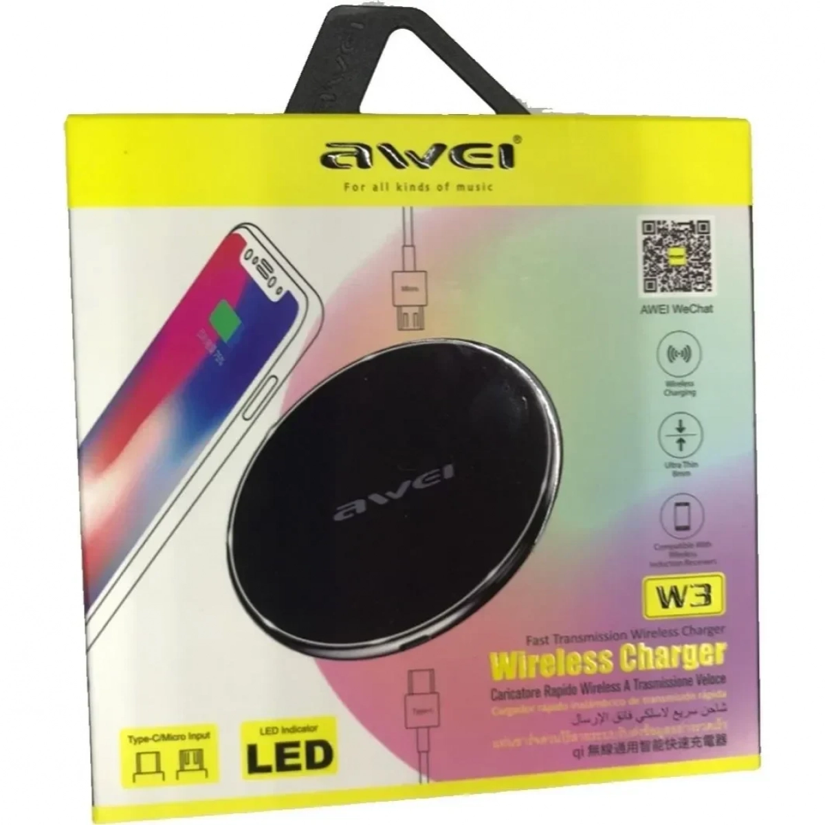 Awei Ασύρματος Φορτιστής (Qi Pad) Μαύρος (W3)
