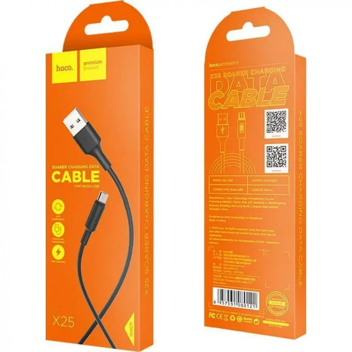 Hoco Regular USB 2.0 to micro USB Cable Μαύρο 1m (X25 Soarer)