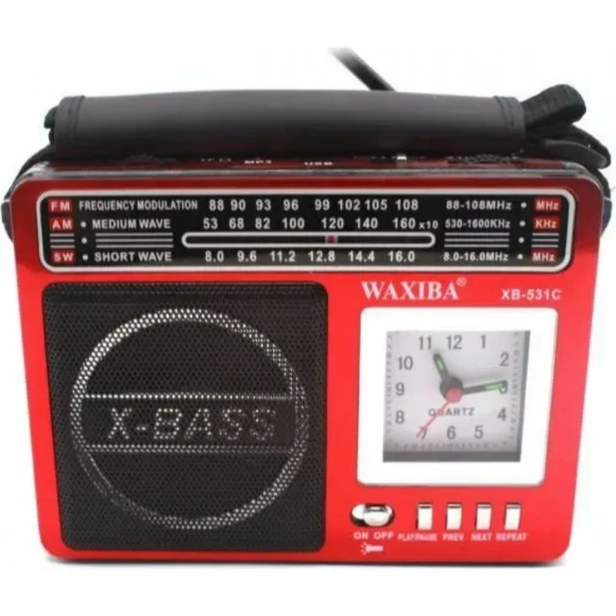 Waxiba XB-531C Φορητό Ραδιόφωνο Επαναφορτιζόμενο με USB Κόκκινο