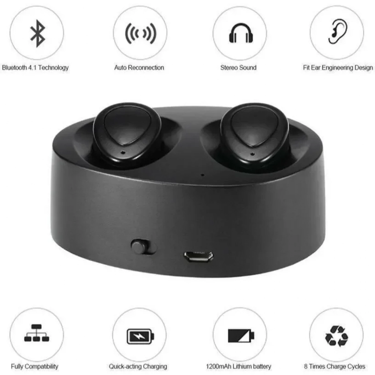 Awei Twins K2 In-ear Bluetooth Handsfree Μαύρο