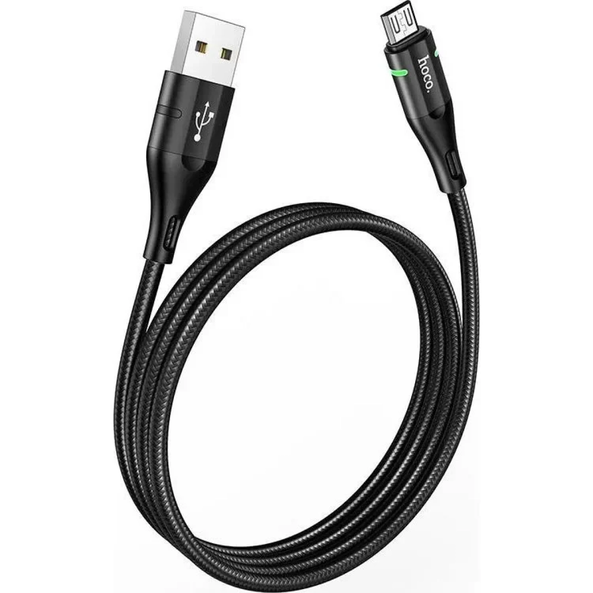 Hoco Braided / LED USB 2.0 to micro USB Cable Μαύρο 1.2m (U93 Shadow)