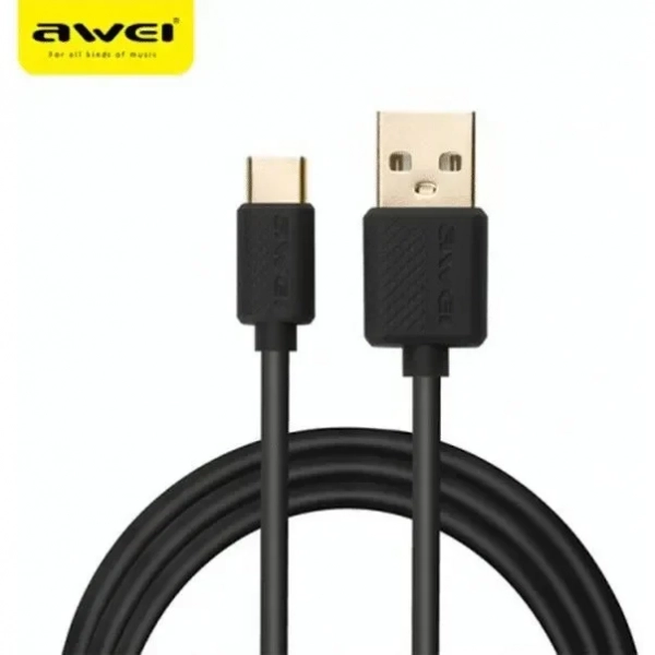 Awei Regular USB 2.0 Cable USB-C male - USB-A male Μαύρο 1m (CL-89)