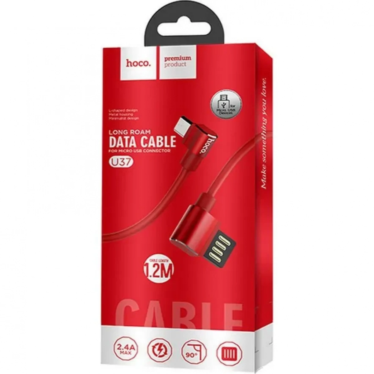 Hoco Angle (90°) / Regular USB 2.0 to micro USB Cable Κόκκινο 1.2m (U37)