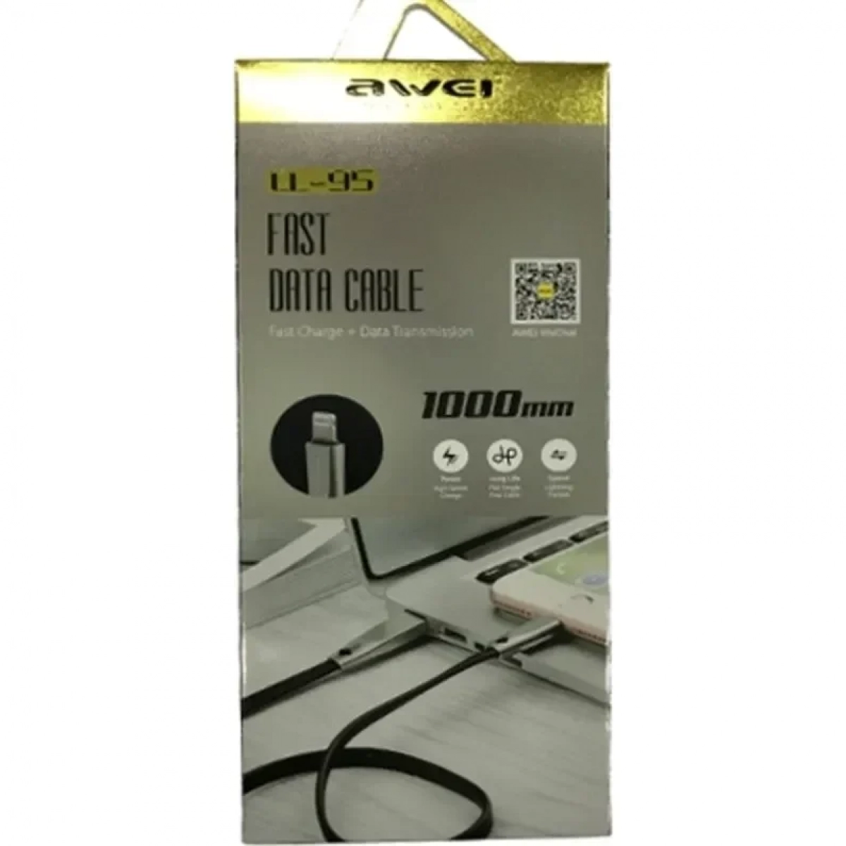 Awei Flat USB to Lightning Cable Μαύρο 1m (CL-95) - Image 2