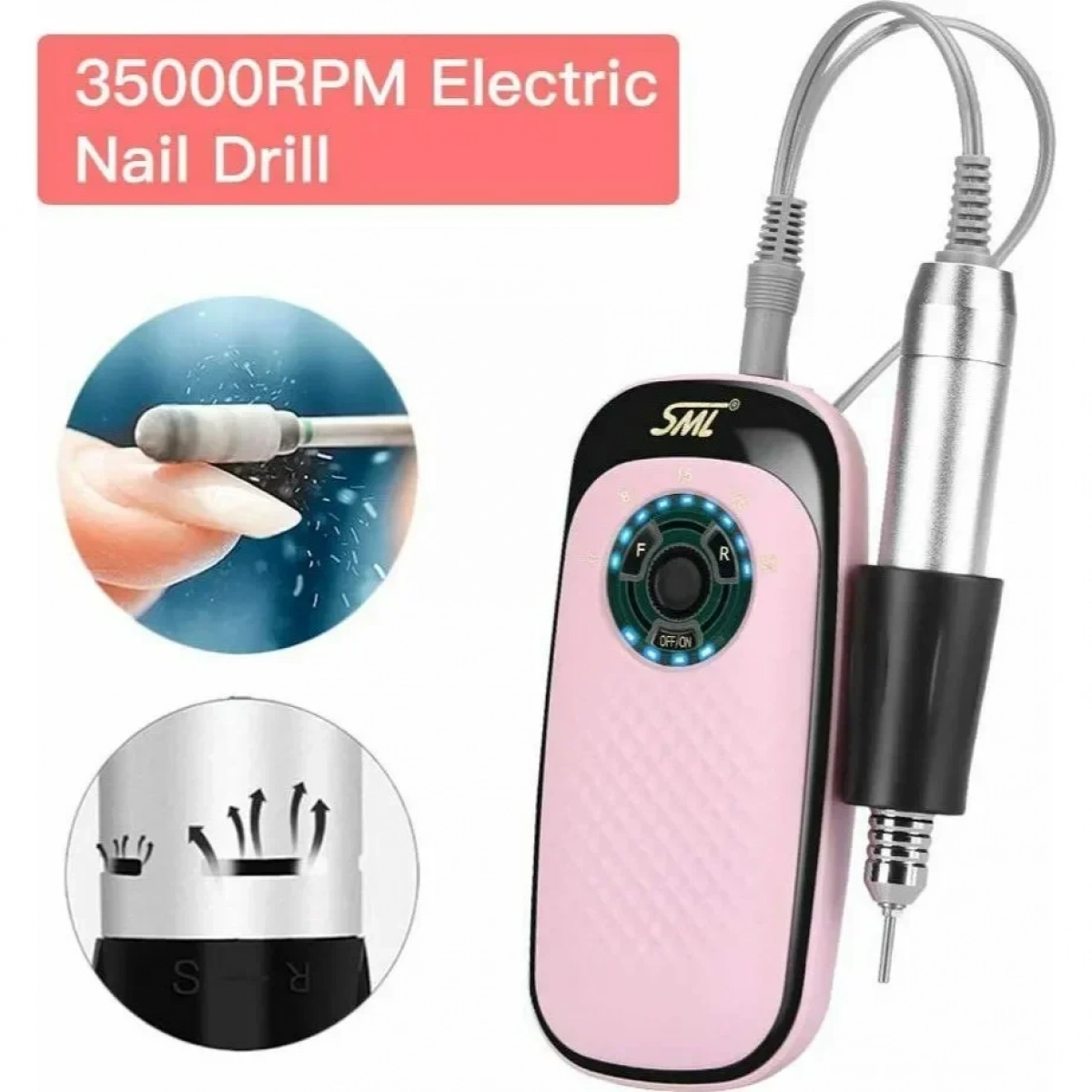 Sml M7 Τροχός Νυχιών Μπαταρίας 35000rpm σε Ροζ Χρώμα 25W