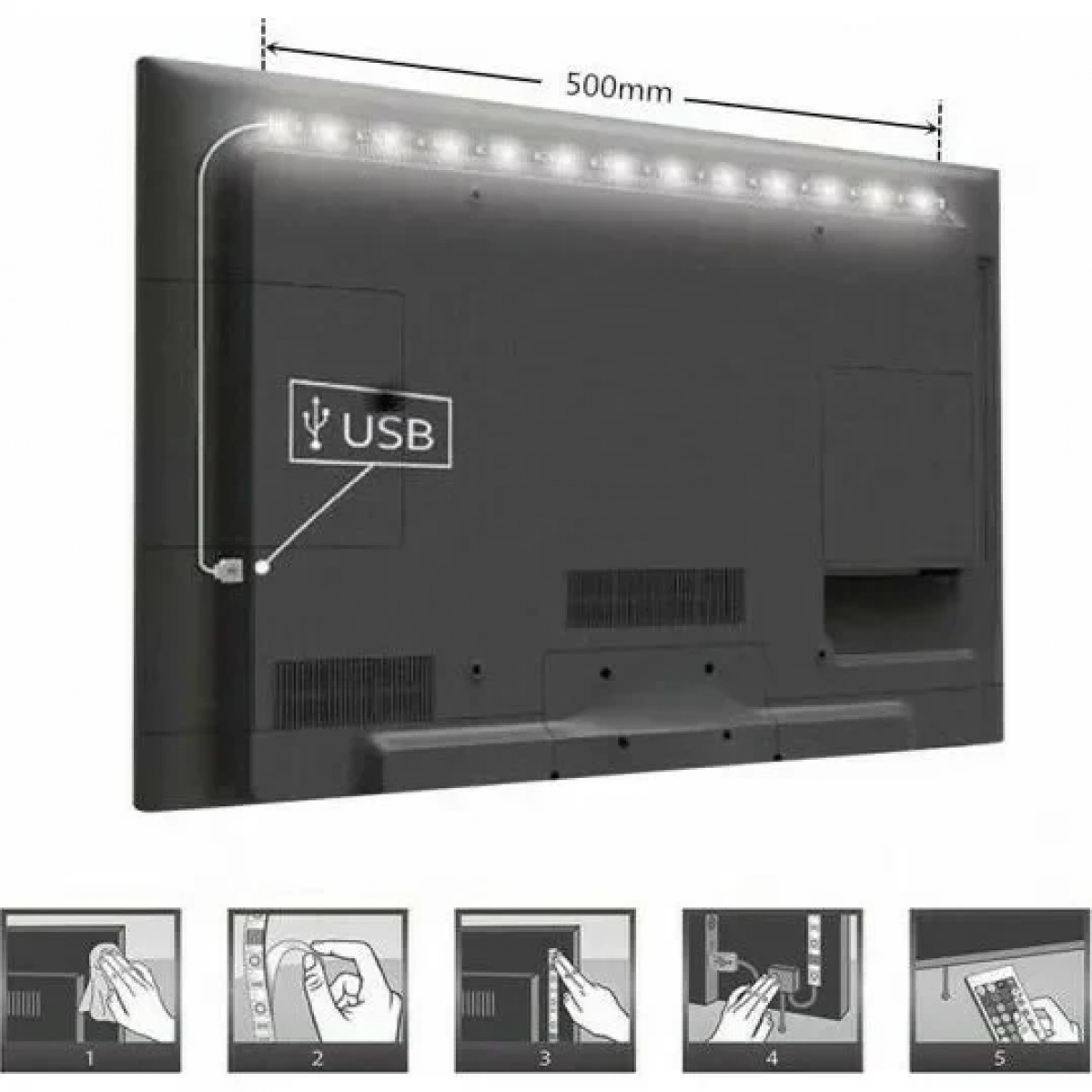 Ταινία LED RGB 2x50cm SMD5050 USB (5V) GKI-100355