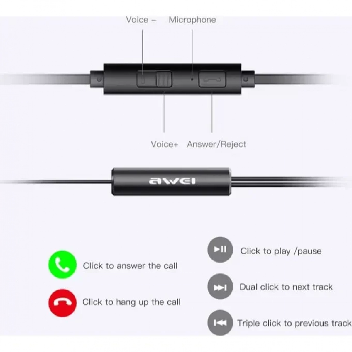 Awei ZI In-ear Handsfree με Βύσμα 3.5mm Μαύρο