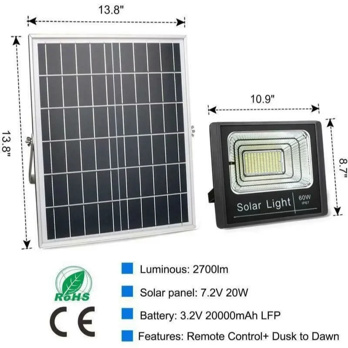 Στεγανός Προβολέας IP66 Ισχύος 60W με Τηλεχειριστήριο 166970