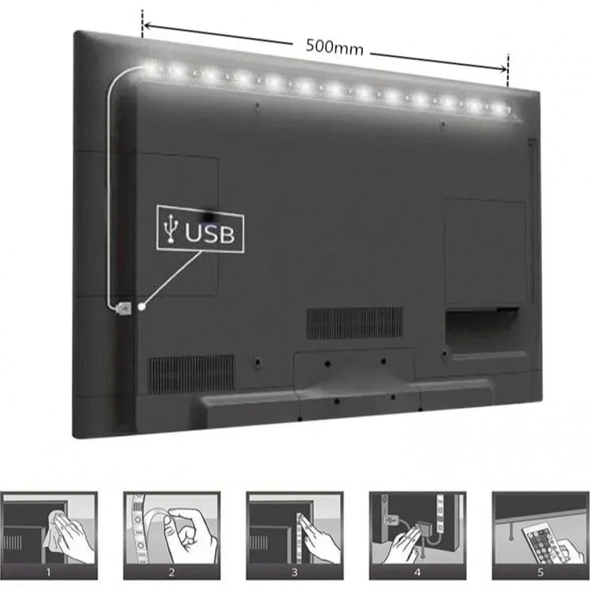 Ταινία led RGB 2x50cm αδιάβροχη 5050smd usb για TV