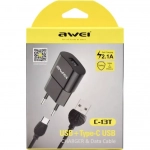 Awei Φορτιστής με Θύρα USB-A και Καλώδιο micro USB Μαύρος (C-13T)