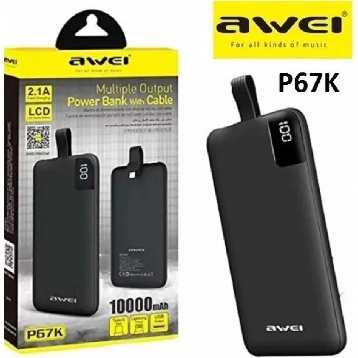 Awei P67K 10000mAh Μαύρο
