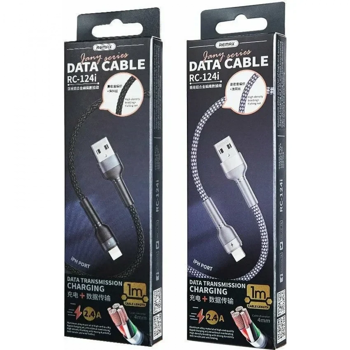 Remax Braided USB to Lightning Cable Μαύρο 1m (RC-124i)