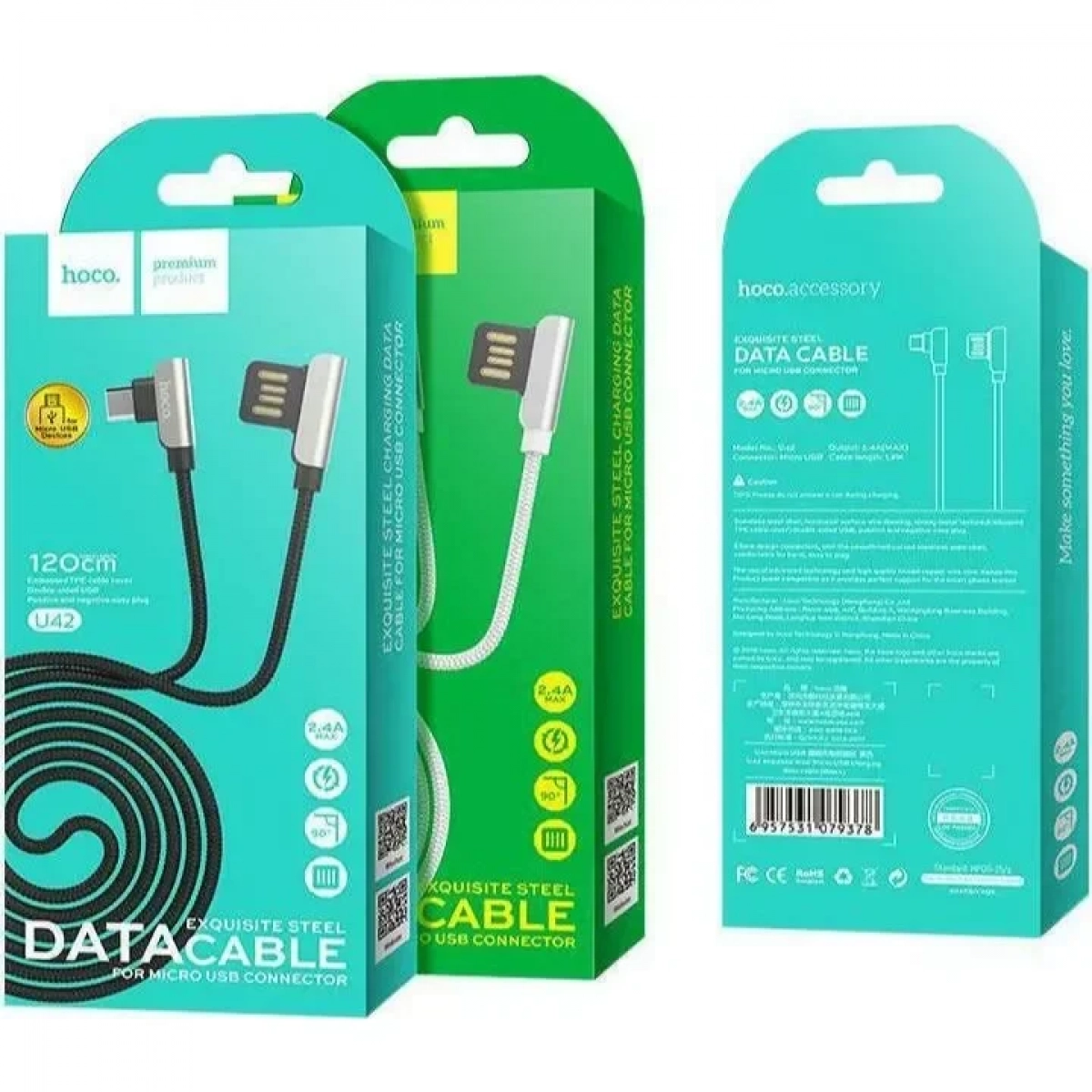 Hoco Braided USB 2.0 to micro USB Cable Λευκό 1.2m (U42)