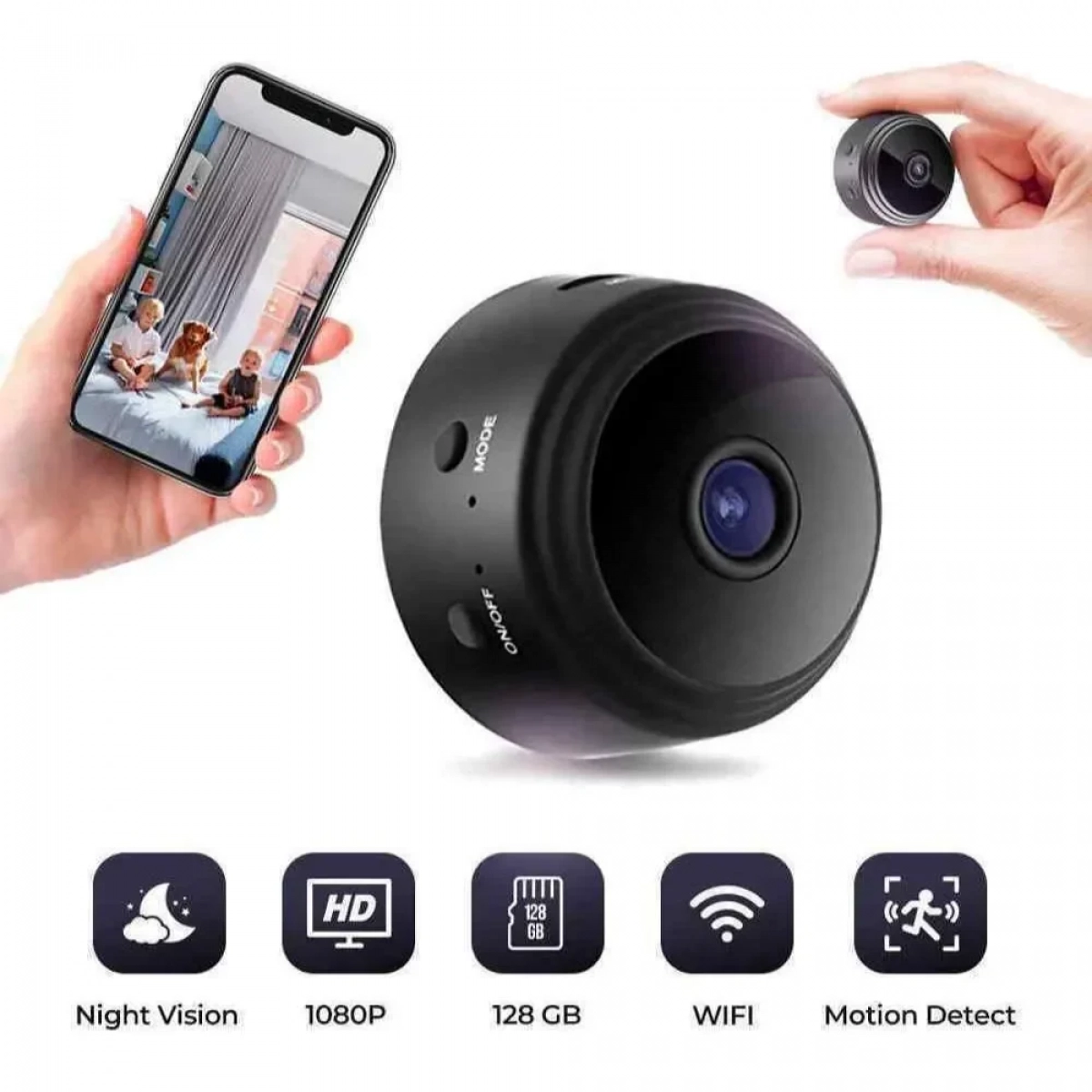 Κρυφή Κάμερα Παρακολούθησης Mini Ασύρματη IP WiFi 720p HD με Μπαταρία ARA-BWNUS-170012 Μαύρο
