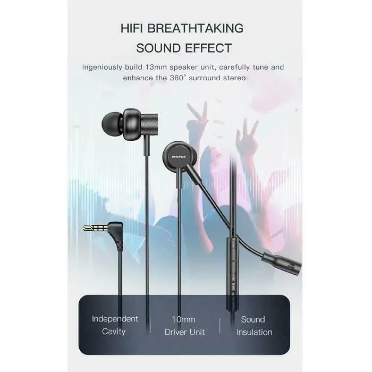 Awei ES-180i In-ear Handsfree με Βύσμα 3.5mm Μαύρο
