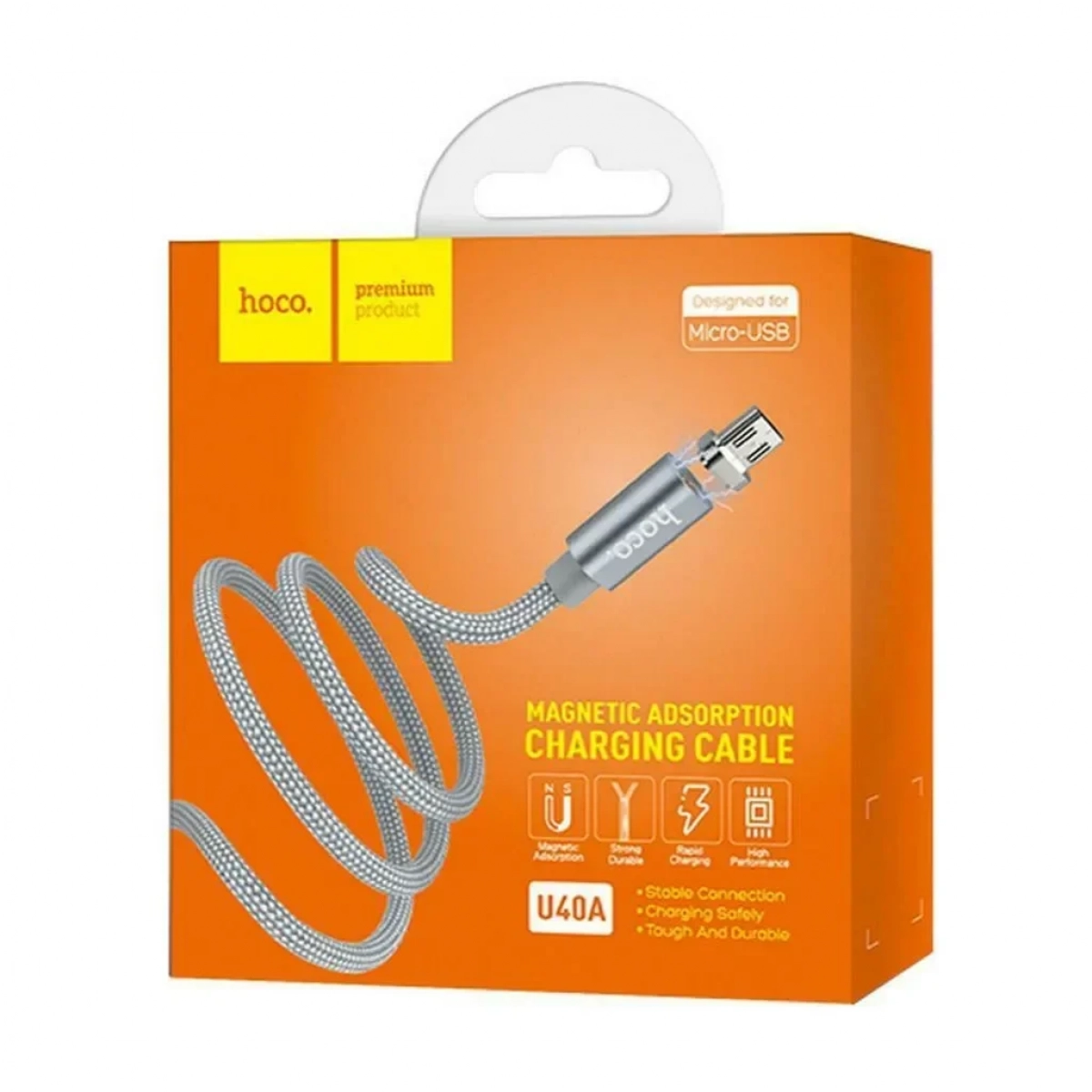 Hoco Braided / Magnetic USB 2.0 to micro USB Cable Γκρι 1m (U40A)