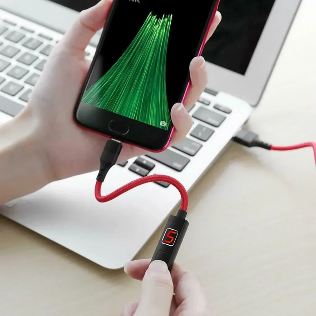 Hoco Braided / LED USB 2.0 to micro USB Cable Κόκκινο 1.2m (S13)
