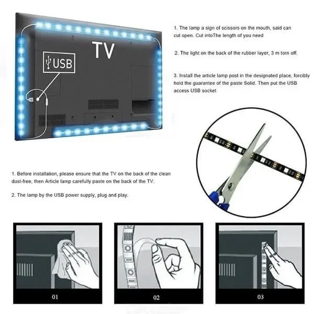 Ταινία LED RGB 4x50cm με Τηλεχειριστήριο SMD5050 USB (5V) USB TV Strip Light