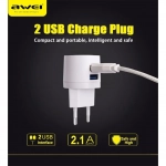 Awei Φορτιστής με 2 Θύρες USB-A και Καλώδιο micro USB Λευκός (C-900)