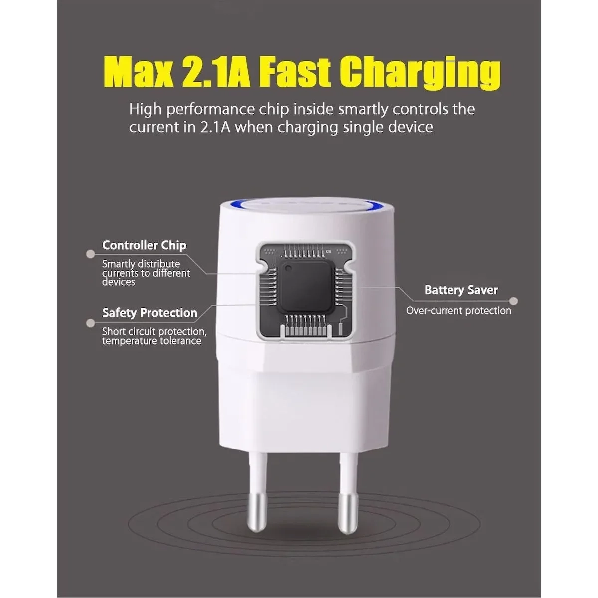Awei Φορτιστής με 2 Θύρες USB-A και Καλώδιο micro USB Λευκός (C-900)