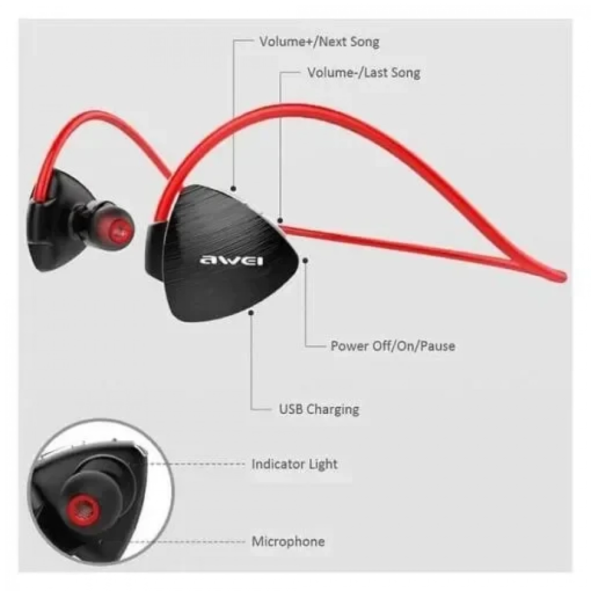 Awei A847BL In-ear Bluetooth Handsfree Κόκκινο
