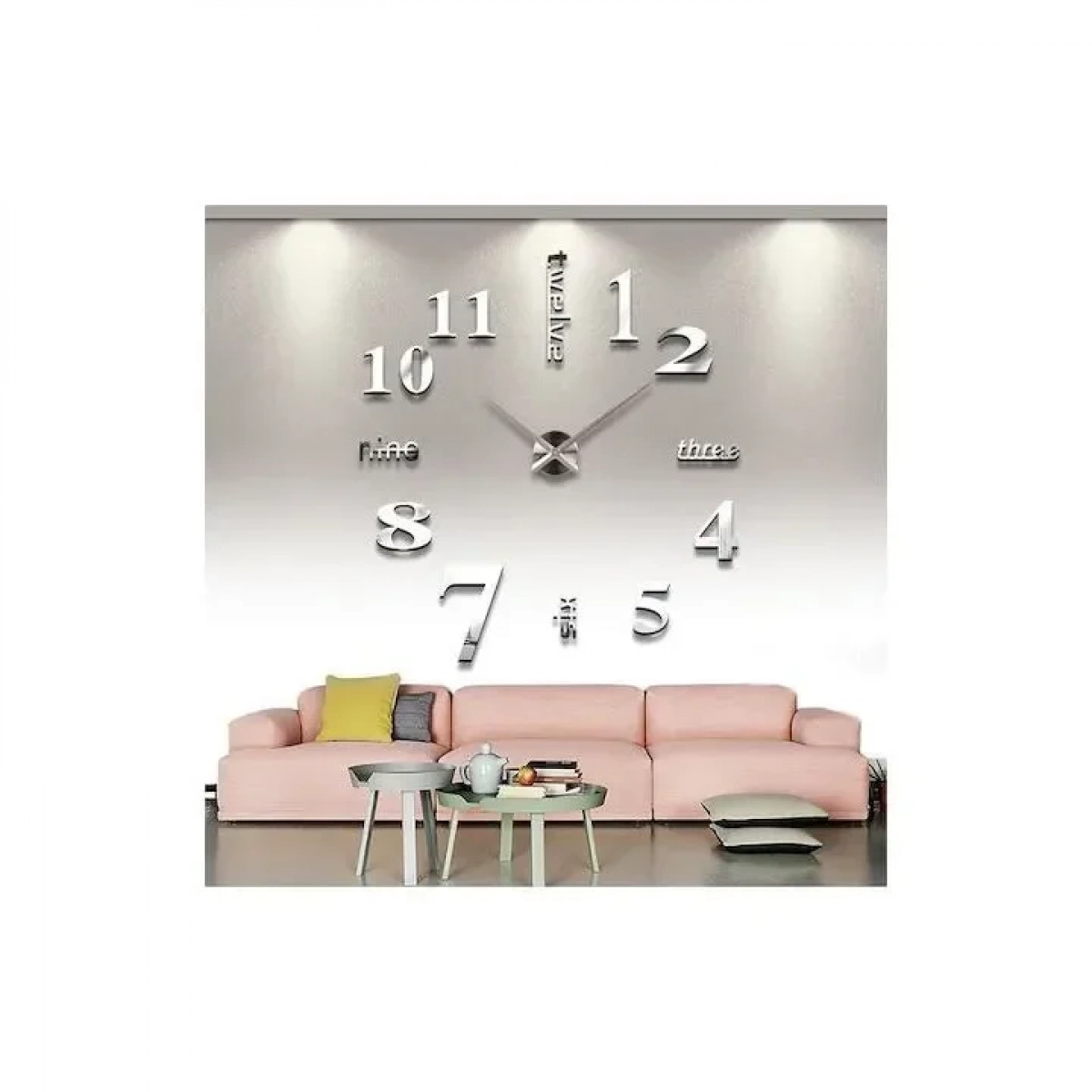 Αυτοκόλλητο Ρολόι Τοίχου 3D Creative Mirror DIY (Διάσταση Αριθμών 12cm) Καθρέφτης 415570021 120cm Ασημί - Image 5