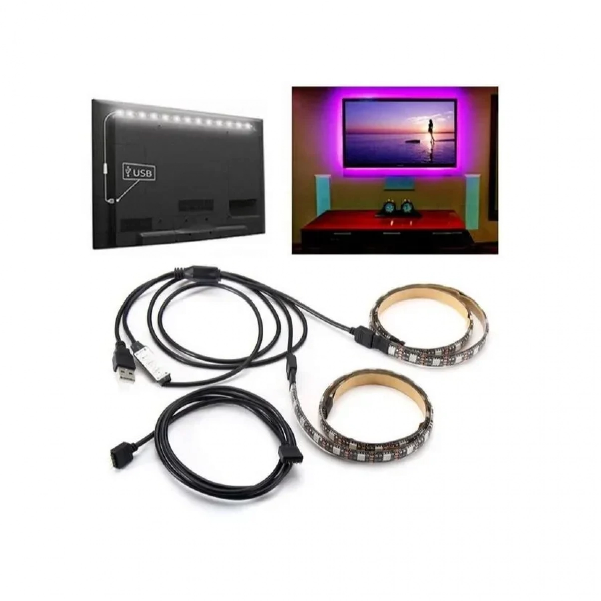 Πλήρες Κιτ Κρυφού Φωτισμού RGB Με USB για Τηλεοράσεις με Τηλεχειριστήριο L17 OEM